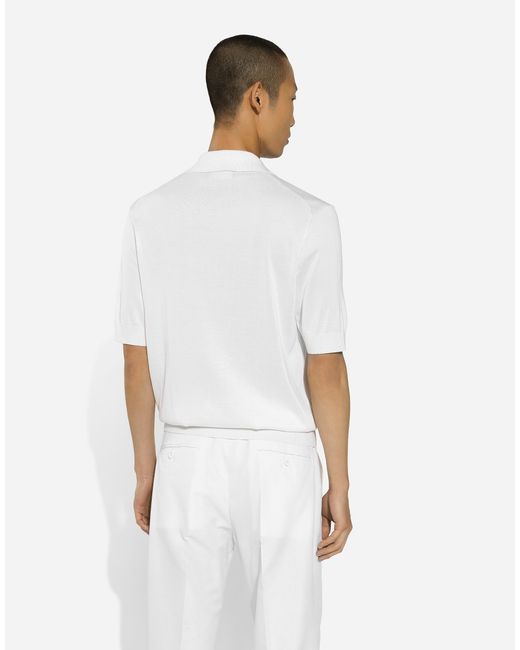 Dolce & Gabbana White Silk Polo-Shirt With Embroidery for men