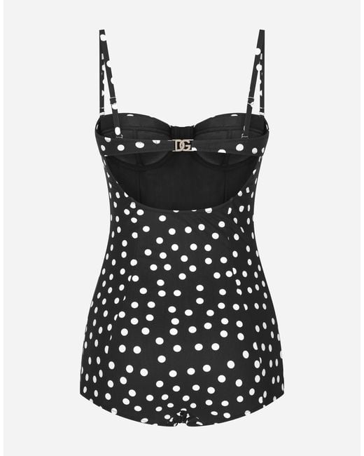 Dolce & Gabbana Black Polka-Dot Dg Logo Swimsuit