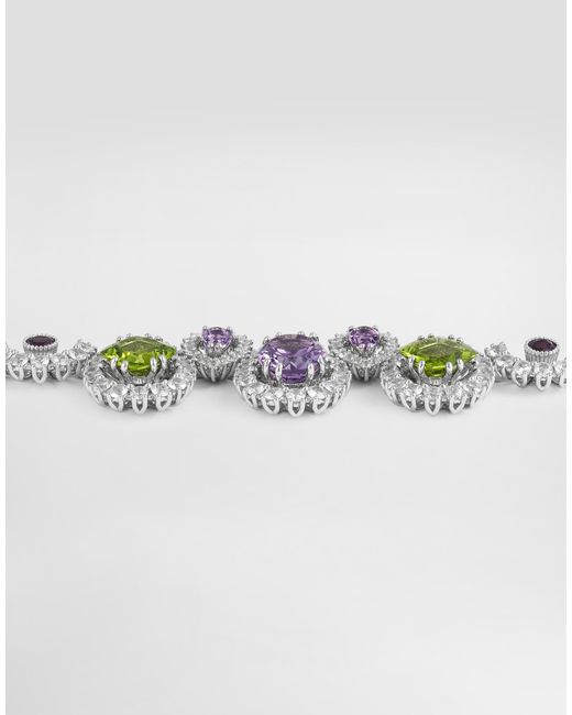 Dolce & Gabbana White Eleganza Bracelet 18-Carat, Amethysts, Peridots, And Sapphires