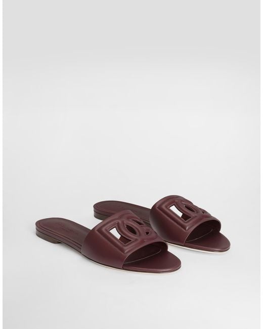Dolce & Gabbana Brown Calfskin Sliders With Dg Logo