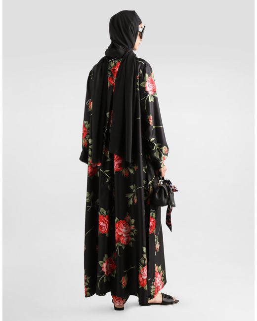Robe Longue En Sergé À Imprimé Bouquet De Roses Dolce & Gabbana en coloris Red