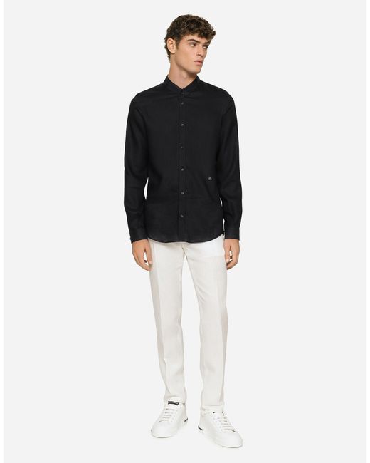 メンズ Dolce & Gabbana シャツ マルティーニフィット リネン Dgハードウェア Blue