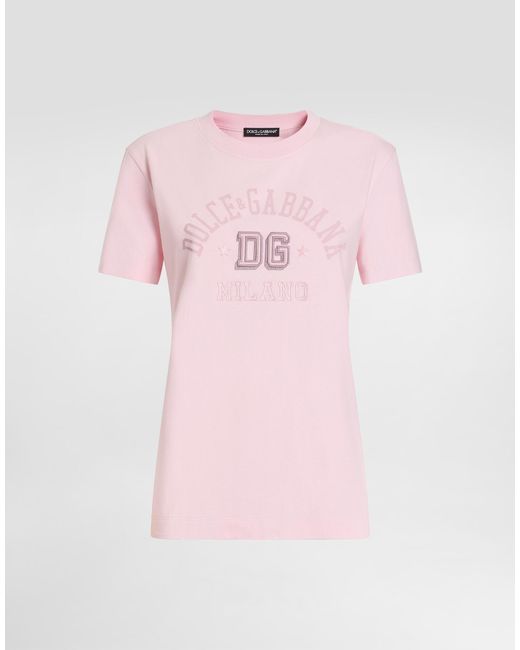 Dolce & Gabbana Pink Oversize Jersey T-Shirt With Raised Dg Logo Embroidery