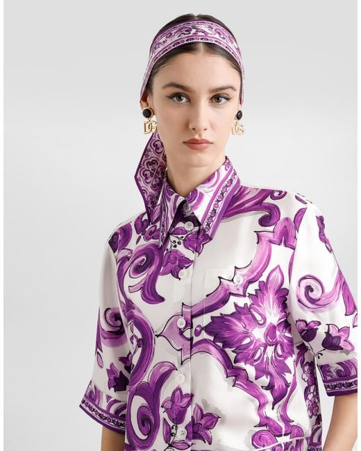 Dolce & Gabbana Majolica-Print Silk Shirt Pink