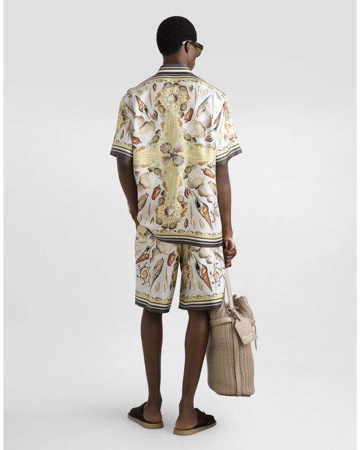 Dolce & Gabbana White Printed Silk Twill Trousers for men