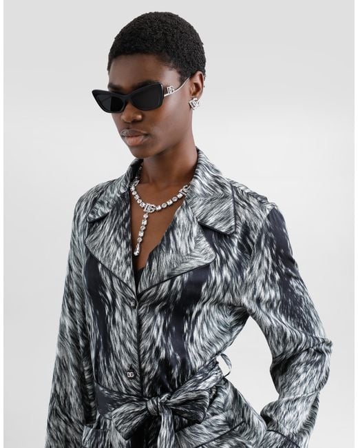 Dolce & Gabbana Gray Pyjamabluse Aus Seidensatin Fellprint