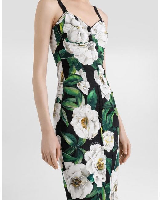 Dolce & Gabbana White Stretch Marquisette Midi Dress With Gardenia