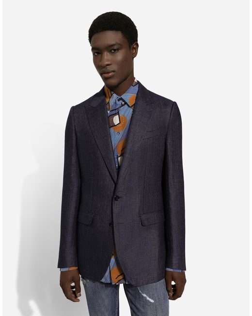 メンズ Dolce & Gabbana シングルブレストブレザー タオルミーナフィット リネンブレンド Blue