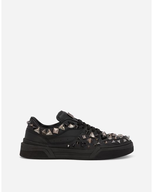 Dolce & Gabbana Leather Calfskin Nappa New Roma Sneakers With Studs in
