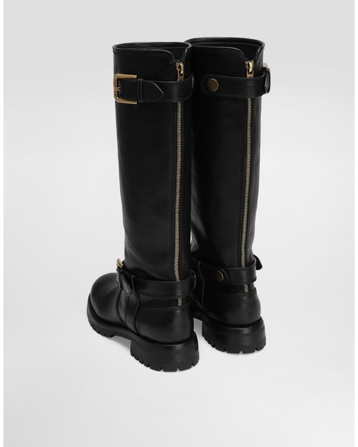 Dolce & Gabbana Black Calfskin Biker Boots