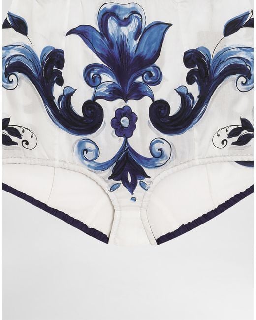 Dolce & Gabbana Blue Dg Exclusive Majolica- Cotton Satin Dress