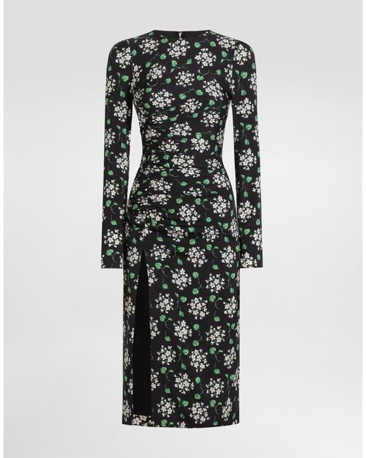 Dolce & Gabbana Multicolor Geranium Bouquets-Print Charmeuse Dress