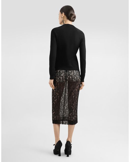 Dolce & Gabbana Black Calf-Length Floral Lace Dress