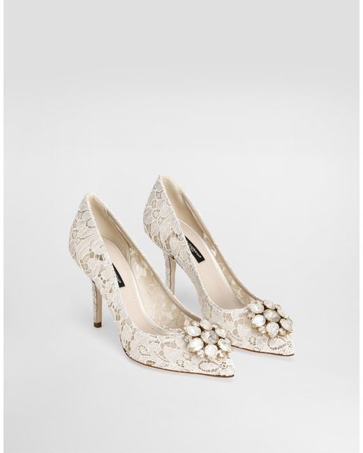 Dolce & Gabbana White Pump In Taormina Lace With Crystals