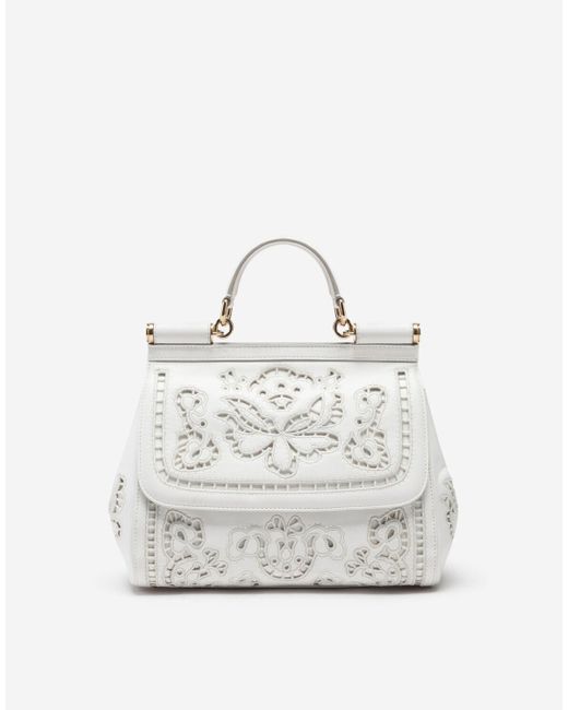 Dolce & Gabbana White Medium Sicily Bag In Intaglio Nappa Leather