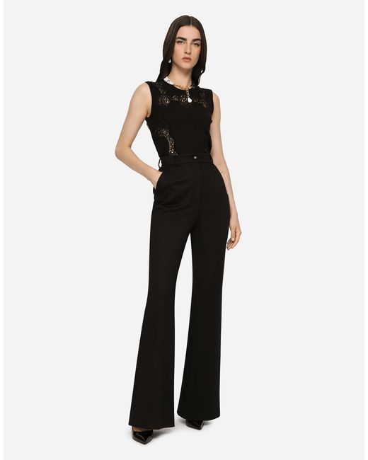 Dolce & Gabbana Black Pullover Aus Kaschmir Und Seide Mit Intarsien Aus Spitze
