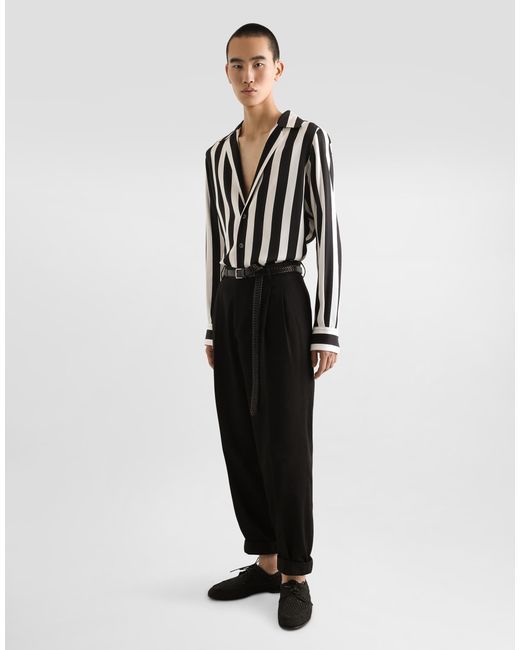 Camisa De Manga Larga Con Cuello De Pico De Charmeuse De Seda Dolce & Gabbana de hombre de color Black