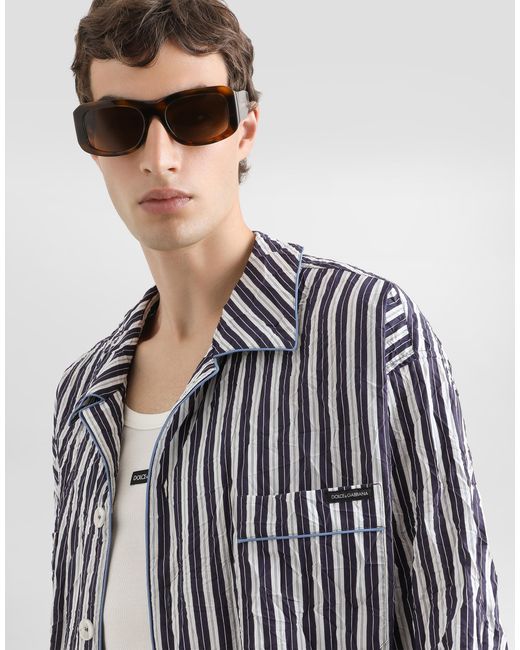 Dolce & Gabbana Blue Crinkled Striped Vanity Shirt for men