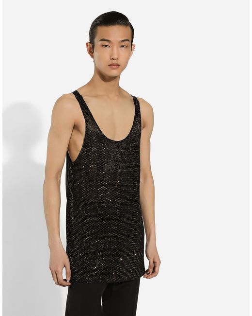 Dolce & Gabbana Black Silk Embellished Tank Top for men
