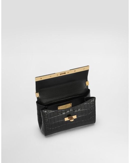Dolce & Gabbana White Mini City Bag Marlene Aus Glänzendem Alligatorleder