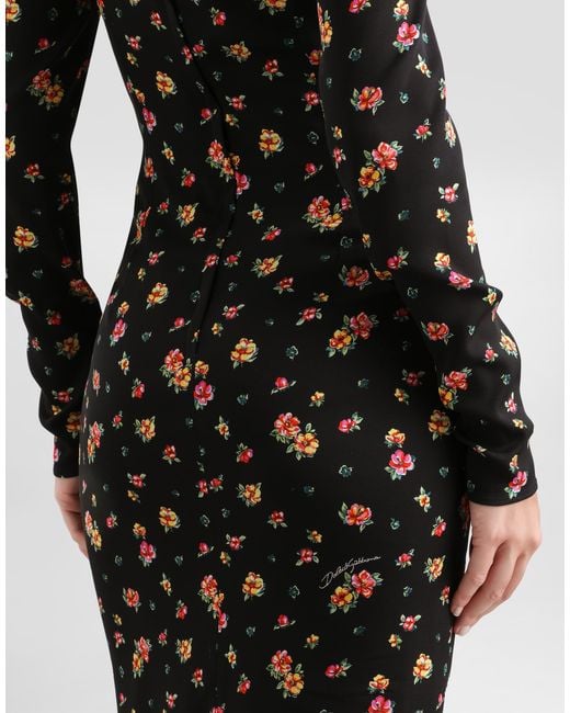 Dolce & Gabbana Black Small Floral-Print Charmeuse Dress