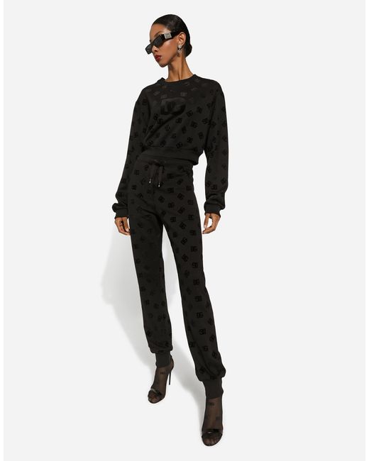 Dolce & Gabbana Black Jersey Jogging Pants With Flocked Dg Logo Print