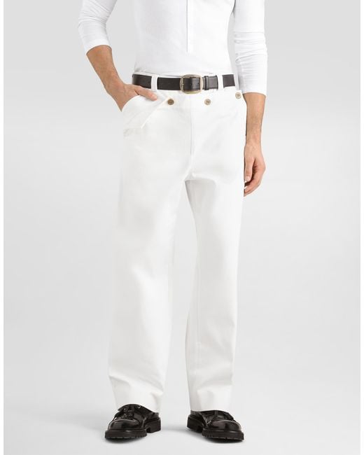 Dolce & Gabbana White Cotton Trousers for men