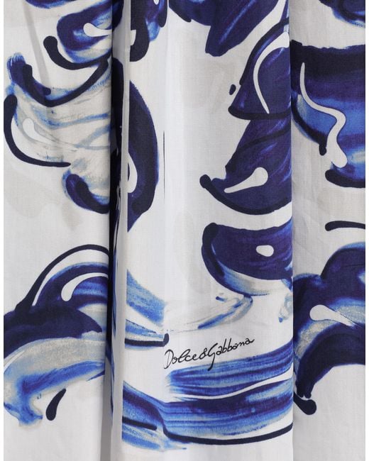 Dolce & Gabbana Blue Dg Exclusive Majolica- Long Poplin Skirt