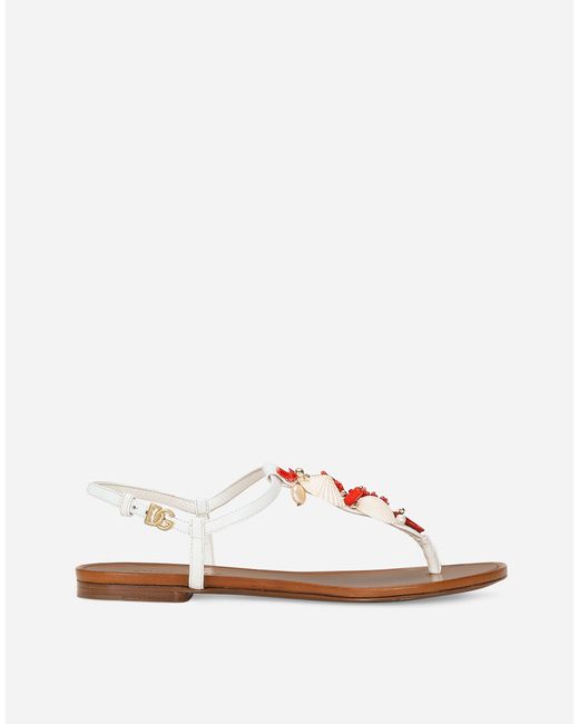 Dolce & Gabbana White Embellished Thong Sandals