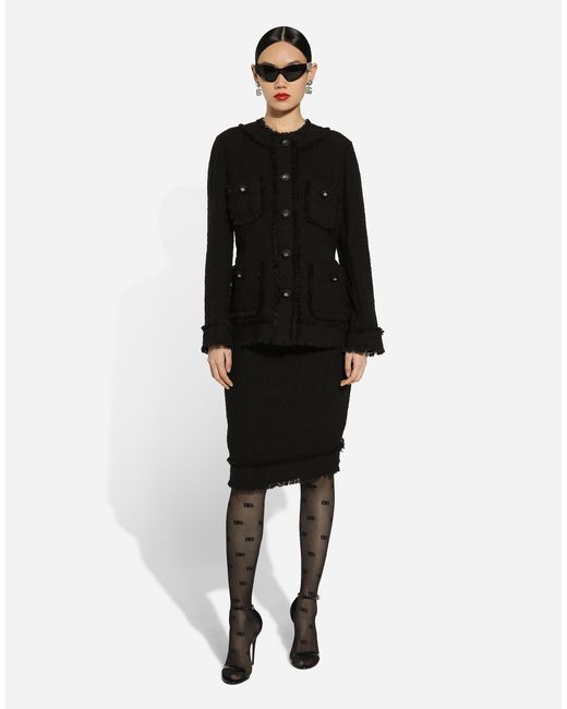 Dolce & Gabbana Black Tweed Midi Skirt With Dg Logo