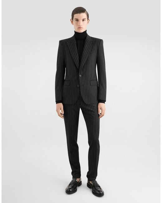 Dolce & Gabbana Black Single-breasted Pinstripe Stretch Wool Sicily-fit Suit for men