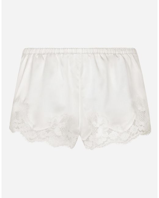 Dolce & Gabbana White ショートパンツ サテン レース