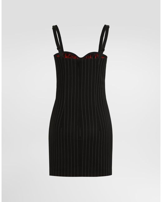 Dolce & Gabbana Black Pinstripe Wool Dress