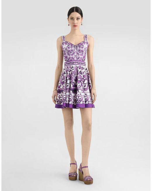 Dolce & Gabbana Purple Majolica-Print Poplin Dress