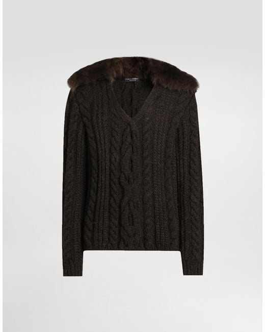 Dolce & Gabbana Black Wool Pullover With Fur Collar for men