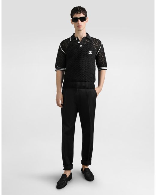 Dolce & Gabbana メンズ ブラック クロシェ エフェクト コットン