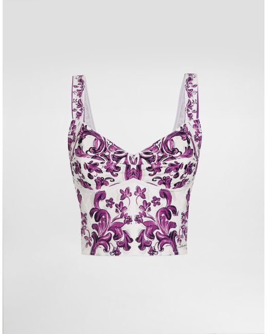 Dolce & Gabbana Pink Majolica-Print Poplin Bustier