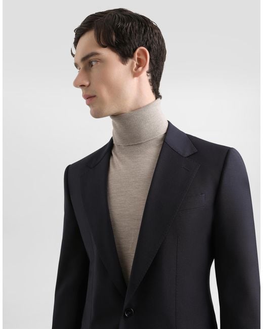 Dolce & Gabbana Blue Single-Breasted Taormina Wool Canvas Jacket for men