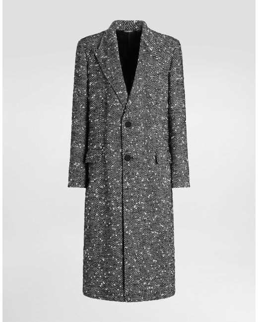 Dolce & Gabbana Gray Herringbone Long Coat Flap Pockets for men