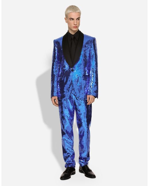 メンズ Dolce & Gabbana シングルブレストタキシードスーツ シチリアフィット スパンコール Blue