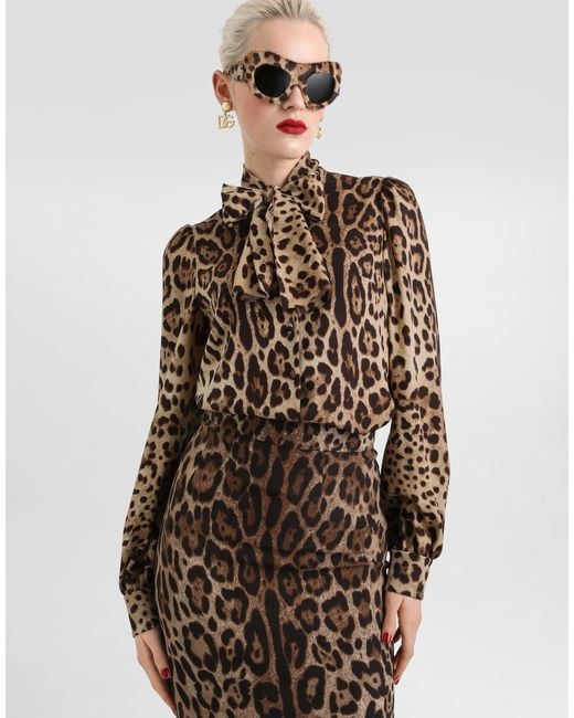 Dolce & Gabbana Brown Leo- Silk Charmeuse Shirt