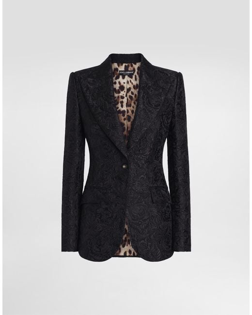 Dolce & Gabbana Black Einreihige Turlington-Jacke Aus Floralem Matelassé-Jacquard