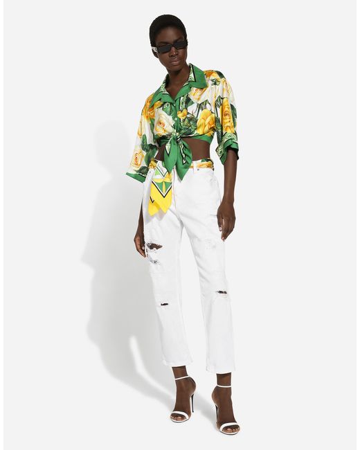 Dolce & Gabbana White Cotton Denim Jeans With Rips