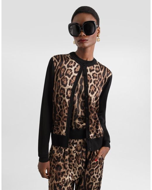 Dolce & Gabbana Black Leo- Wool Cardigan