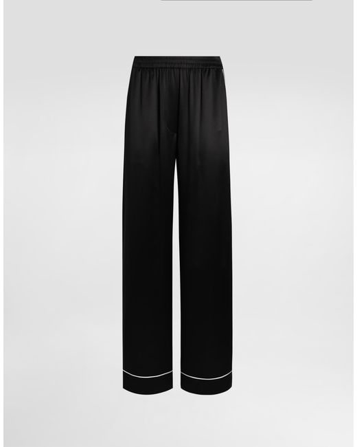 Dolce & Gabbana Black Silk Pajama Pants With Contrasting Piping