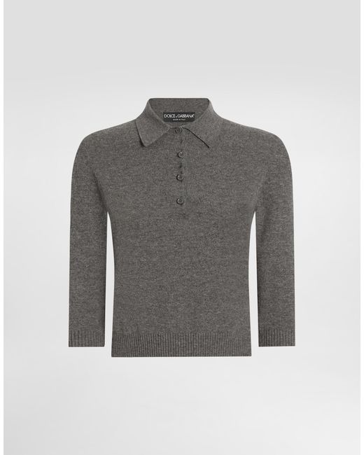 Dolce & Gabbana Gray Cashmere Polo Sweater