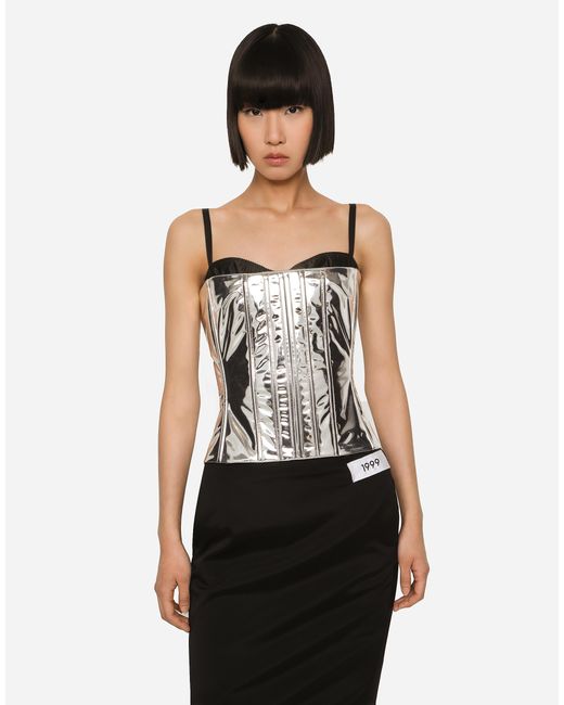 Dolce & Gabbana Kim Foiled Satin Corset Metallic