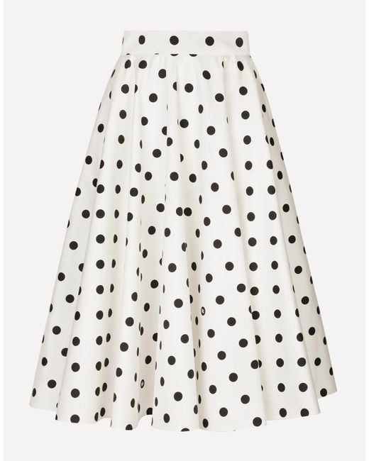 Dolce & Gabbana ドットプリント コットンドリル ロンゲット サーキュラースカート White