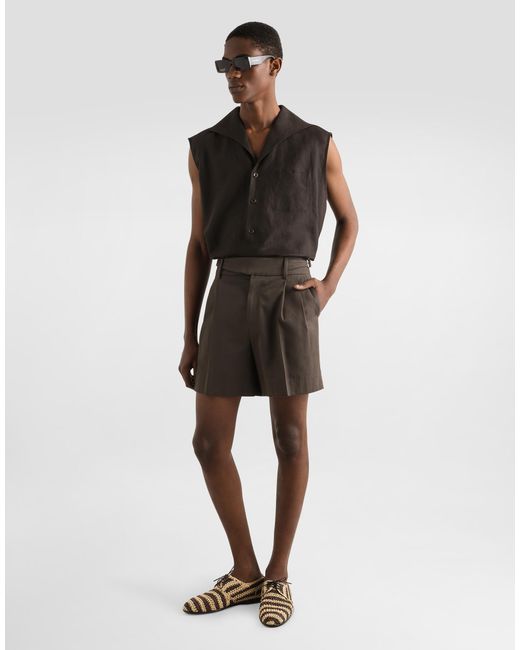 Bermudas Cortas De Gabardina De Algodón Con Doble Pinza Dolce & Gabbana de hombre de color White