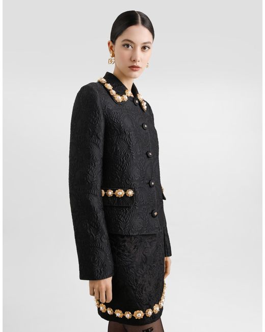 Dolce & Gabbana Black Peony-Motif Brocade Jacket